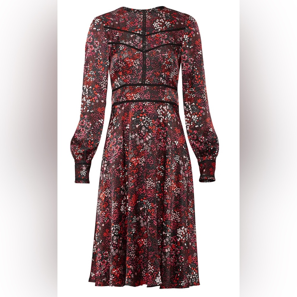 LK Bennett Red and Black Floral Long Sleeve Dress